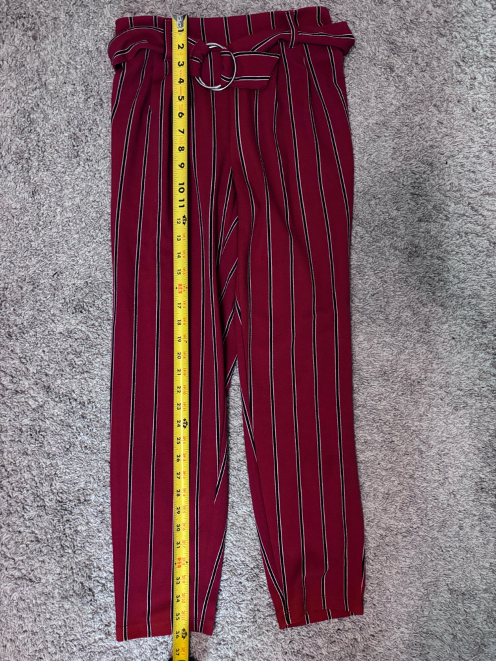Ultra Flirt High-Waist Belted Stripe Trousers - Red Size Small - Picture 7 of 9